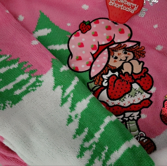 Strawberry Shortcake Festive Pink Embroidered Sequin Christmas Sweater - Picture 9 of 10